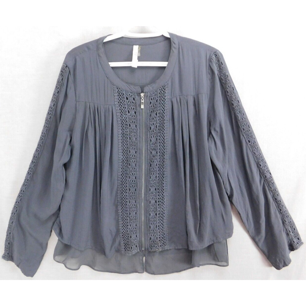 Mario Reno Rayon Lace Zipper Front Top Women's L